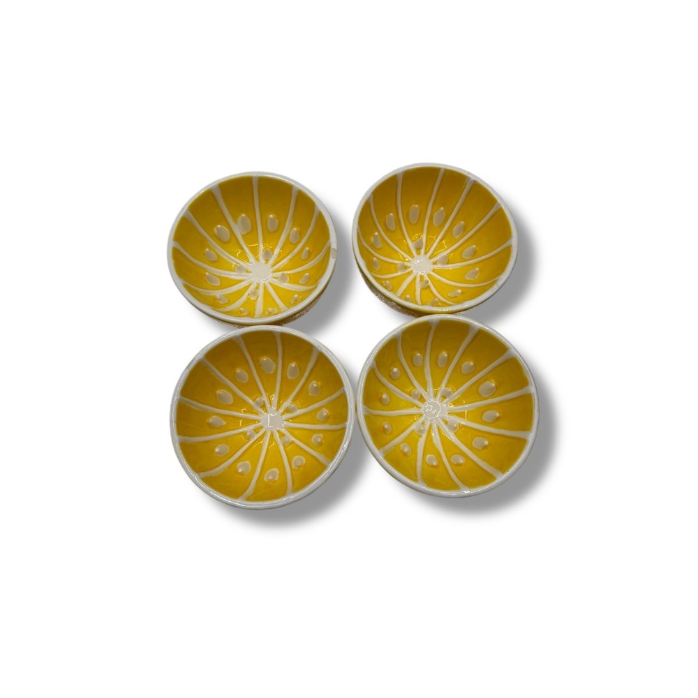 Set of 4 Lemon Grapefruit Juicer Bowls with Teeth Yellow Ceramic‎ Kitchen Decor